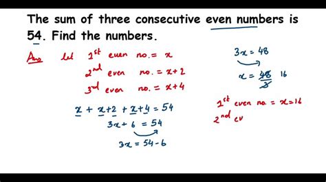 sum of three consecutive even numbers is 54|[Solved] Sum of three consecutive even integers is 54. Find the .
